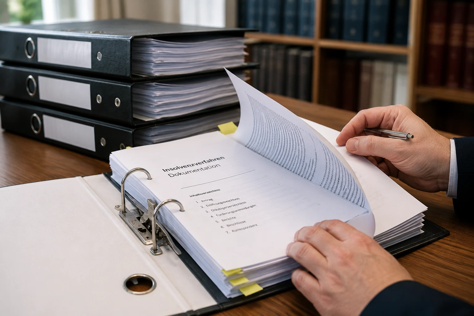 Arbeitsplatz der Kanzlei mit Verfahrensunterlagen