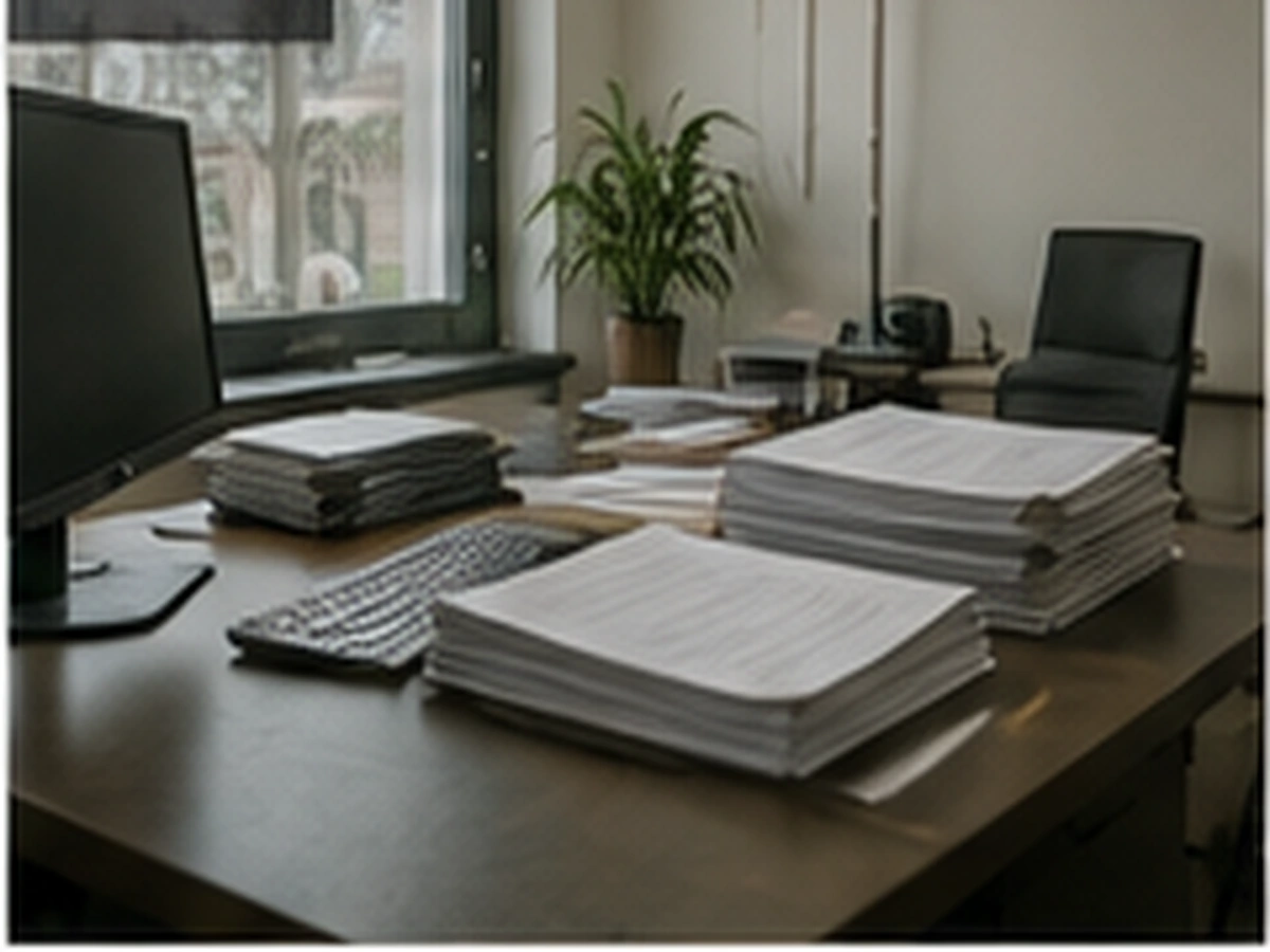 Arbeitsplatz mit Akten und Unterlagen